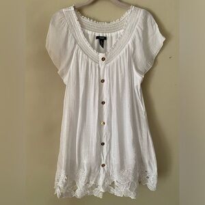 Alfani White Peasant Top with Lace Detail M
